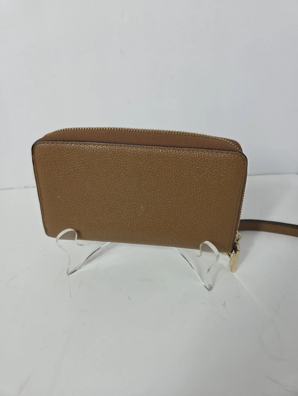 vtg michael kors brown solid leather zip around phone wallet full size classic